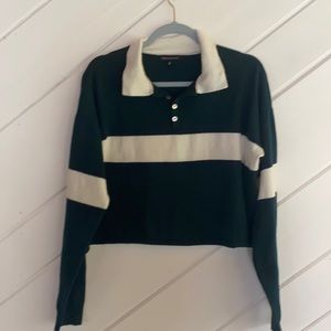 Forrest green and white Kendall and Kylie long sleeve polo